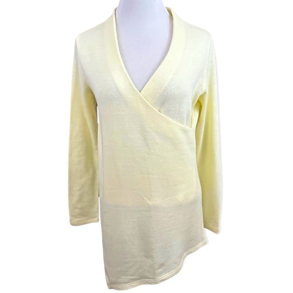 Soft Surroundings Pale Yellow Lightweight Asymmetric Hem Wrap Front Tunic XS